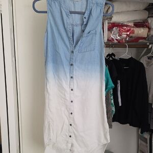 lovestitch Sleeveless Ombre Chambray Midi Dress in Light Blue and White